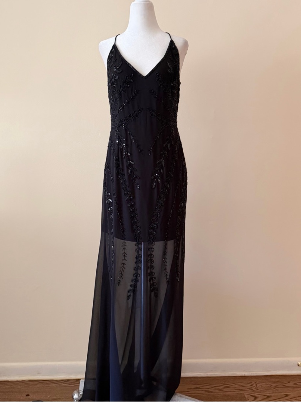 Hailey Logan Black Beaded Sheer Maxi Dress Fairycore Whimsygoth